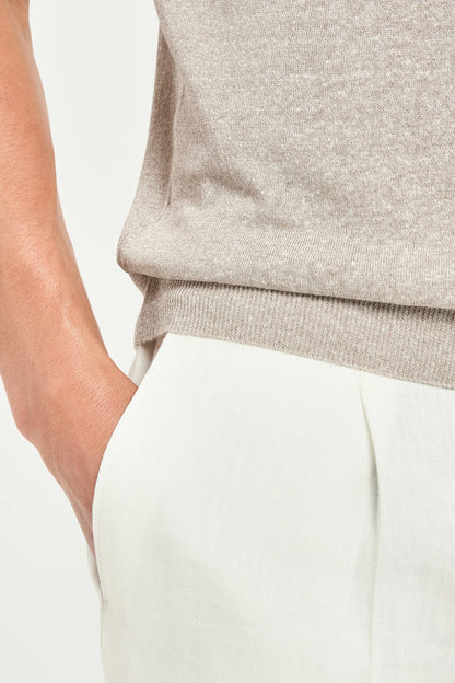 Taupe striped linen t-shirt - Made in Italy