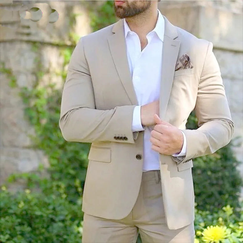 Italian Blazer Sets Luxury Beige Men Suits Classic Style 2 Pieces Business Men Office Wear Suits Sets Casual Party Tuxedos