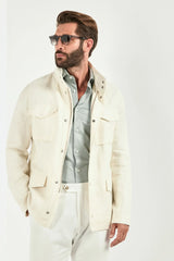 White linen blend field jacket - Made in Italy