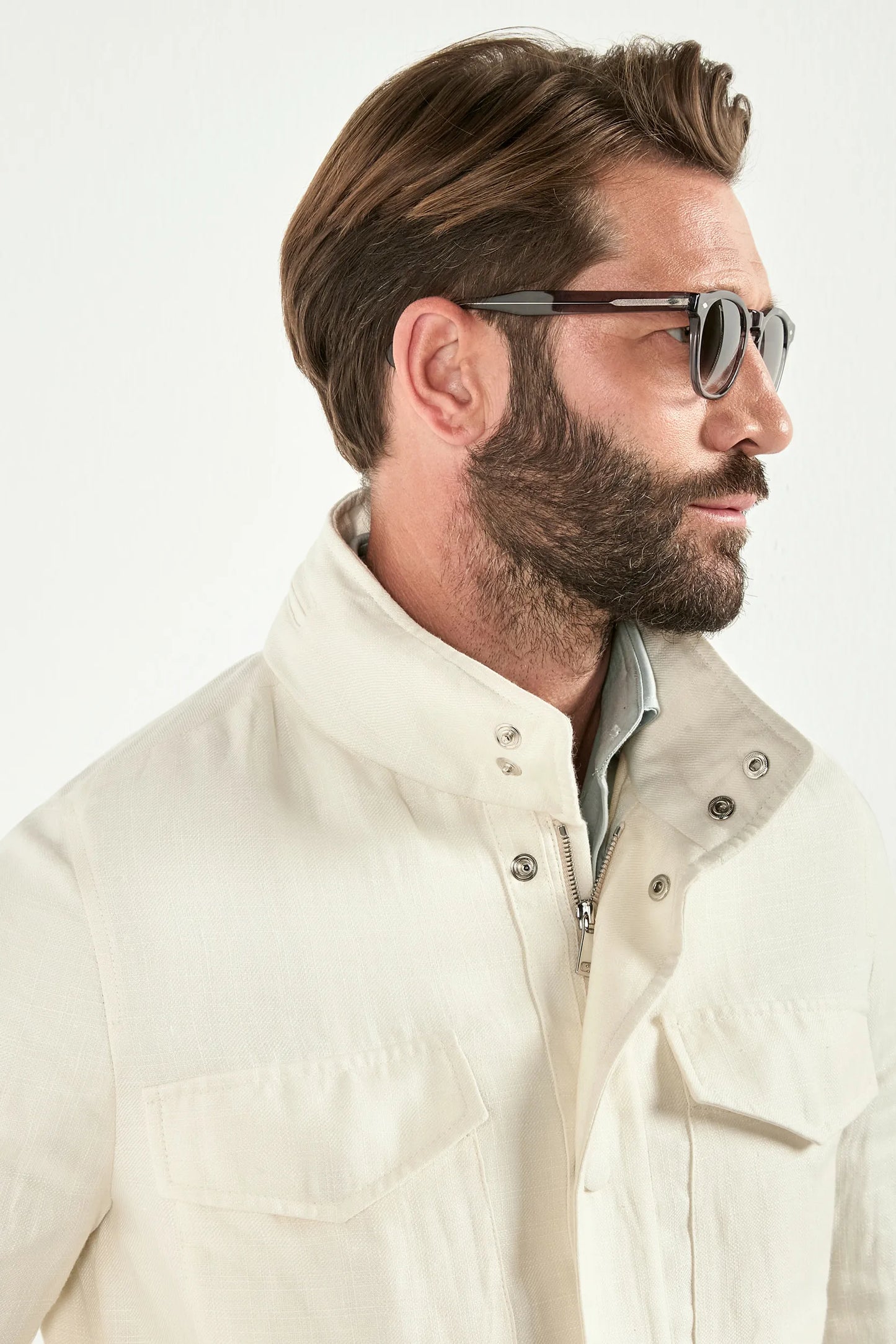 White linen blend field jacket - Made in Italy