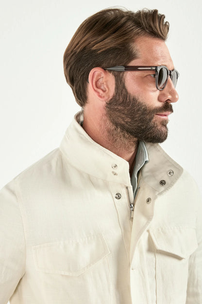 White linen blend field jacket - Made in Italy