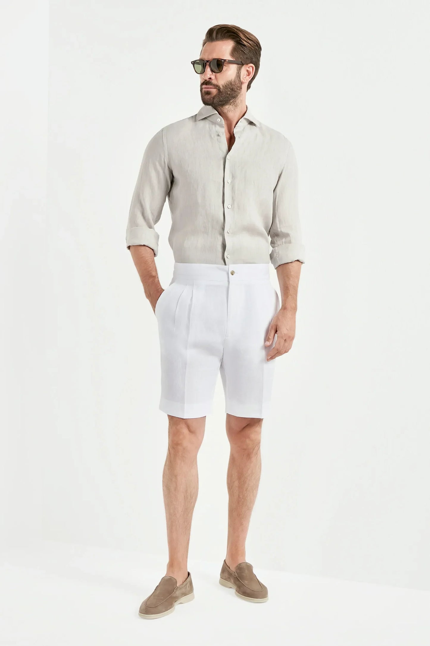 White linen relaxed shorts - Made in  Italy