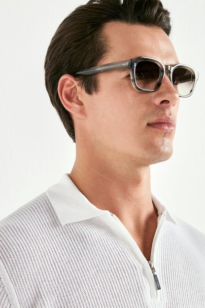 White ribbed zipped polo - Made in Italy