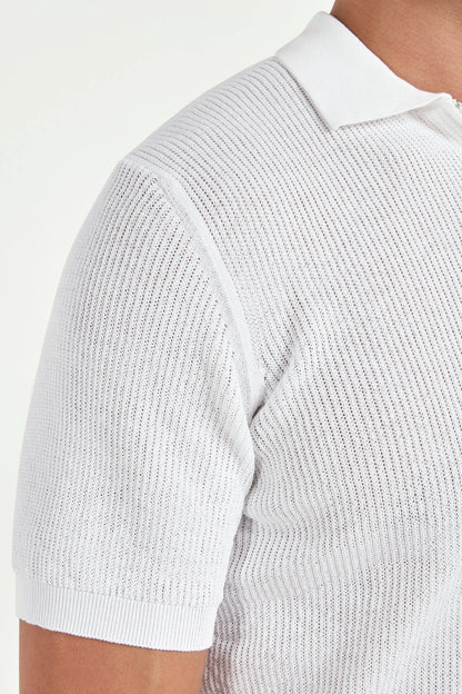 White ribbed zipped polo - Made in Italy