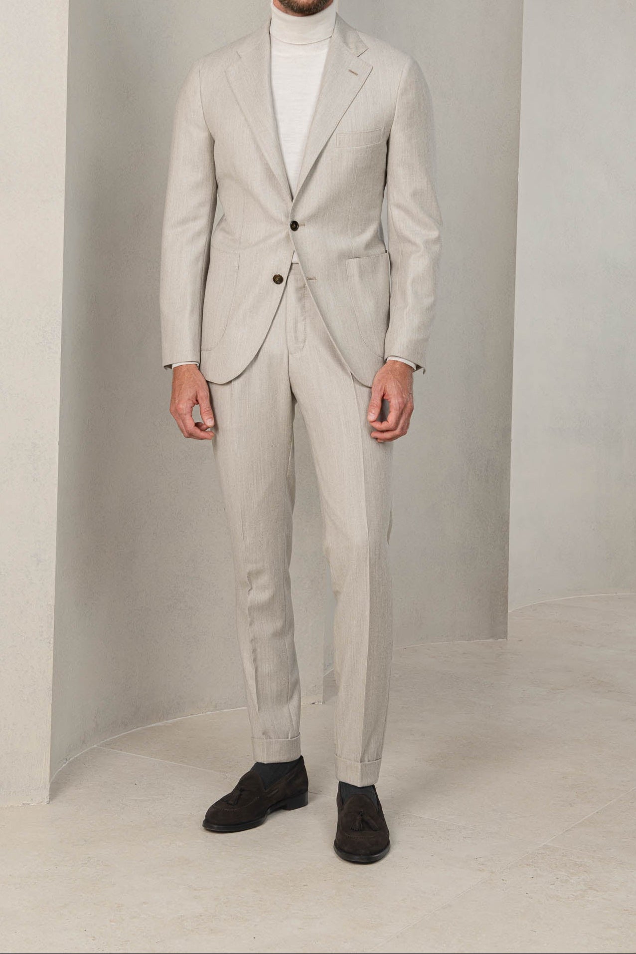 Beige herringbone suit - Made in Italy