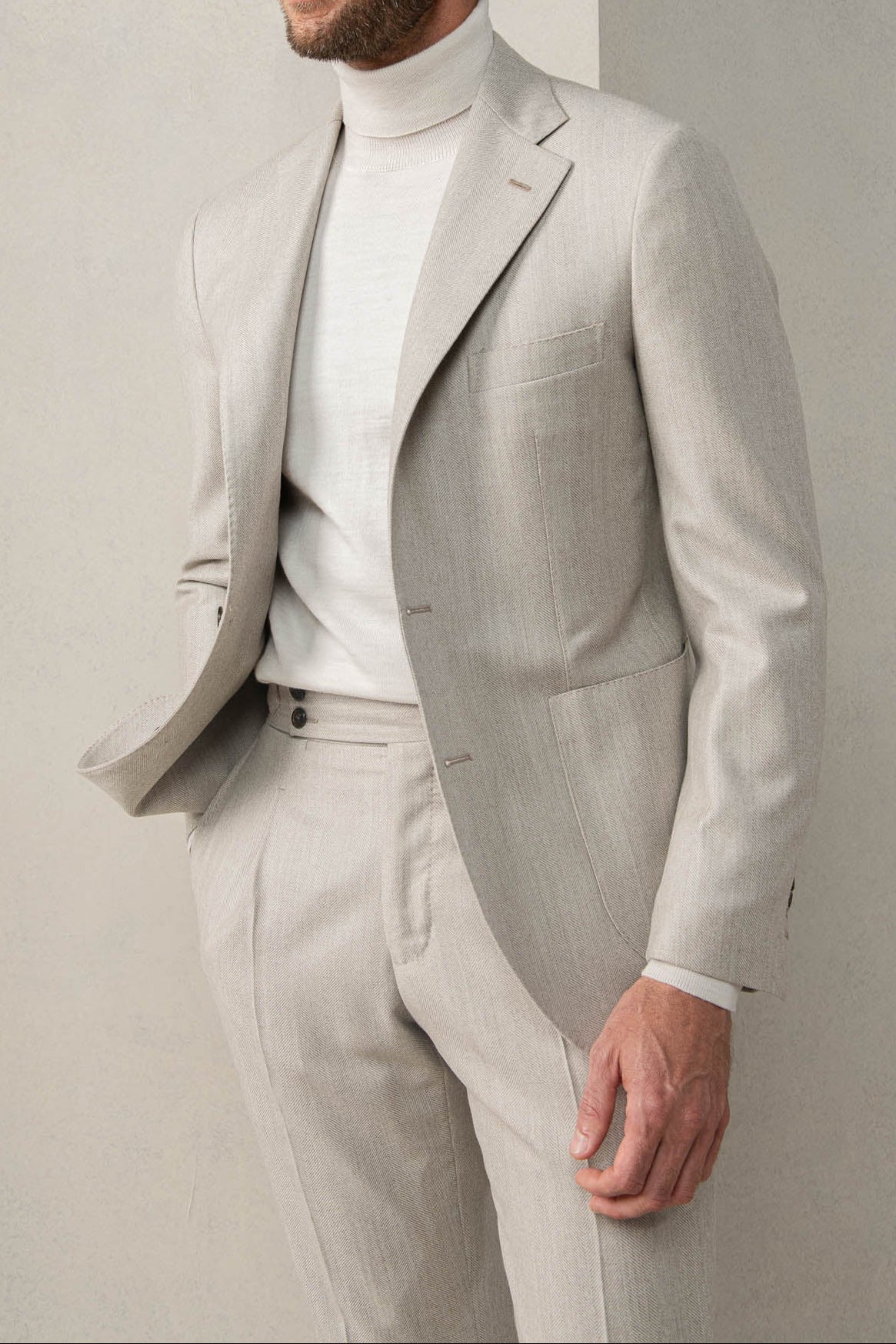 Beige herringbone suit - Made in Italy