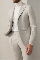 Beige herringbone suit - Made in Italy