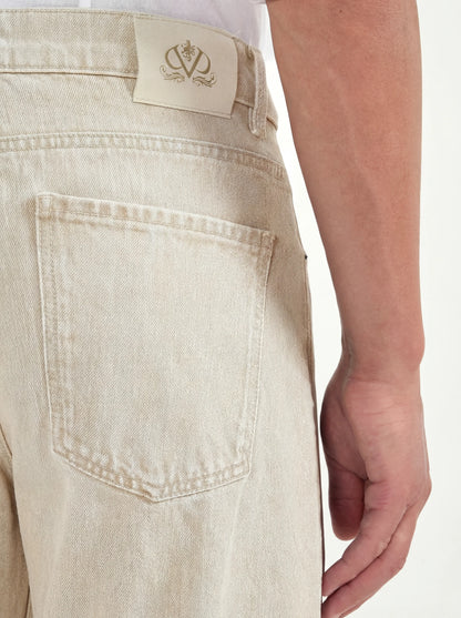 Beige straight linen blend jeans - Made in Italy