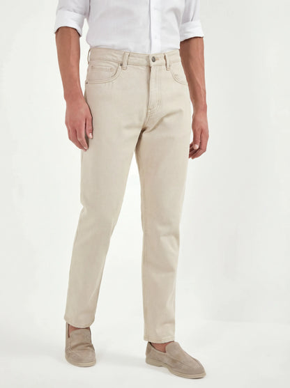 Beige straight linen blend jeans - Made in Italy