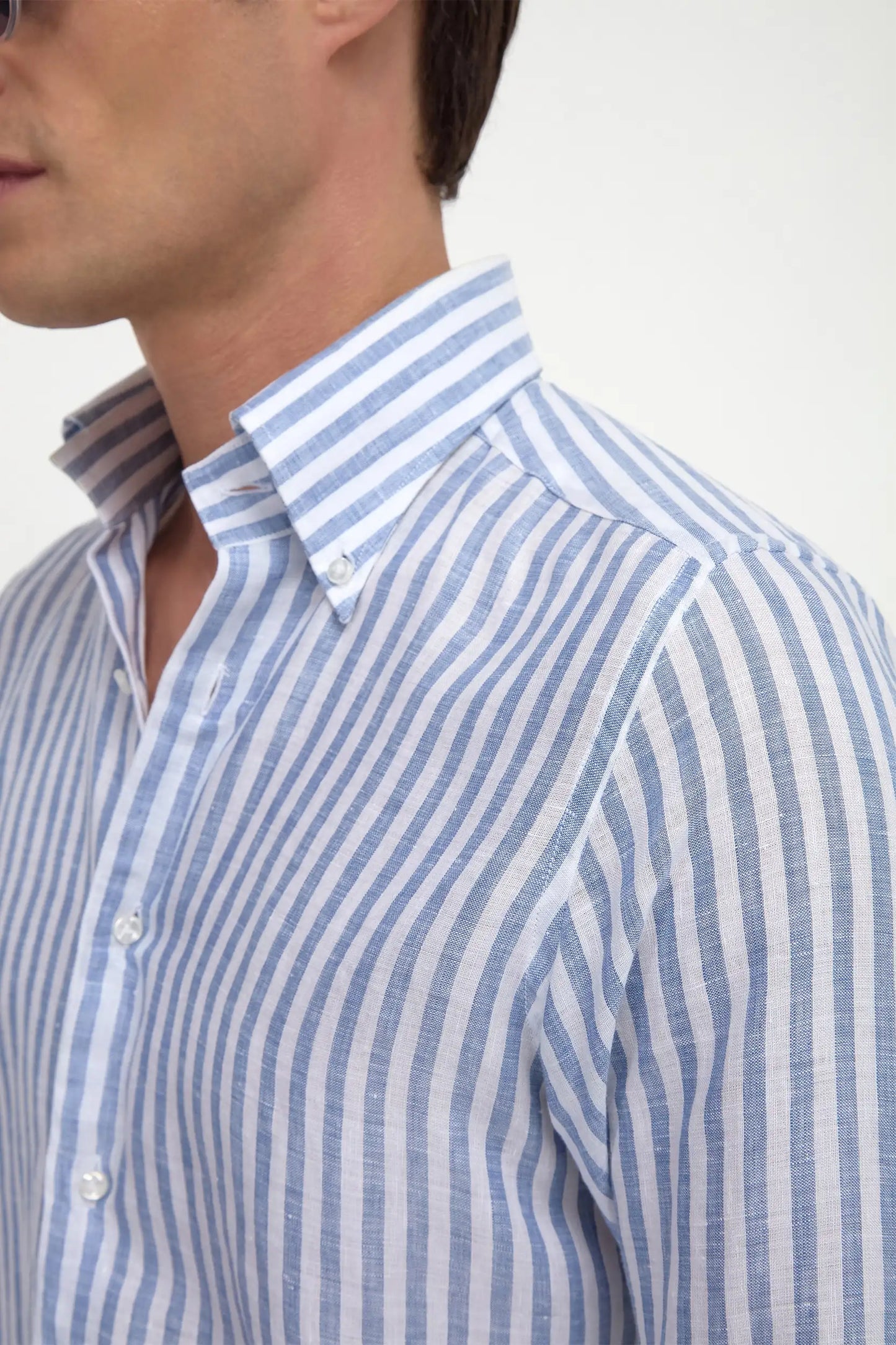 Blue striped linen button down shirt - Made in Italy