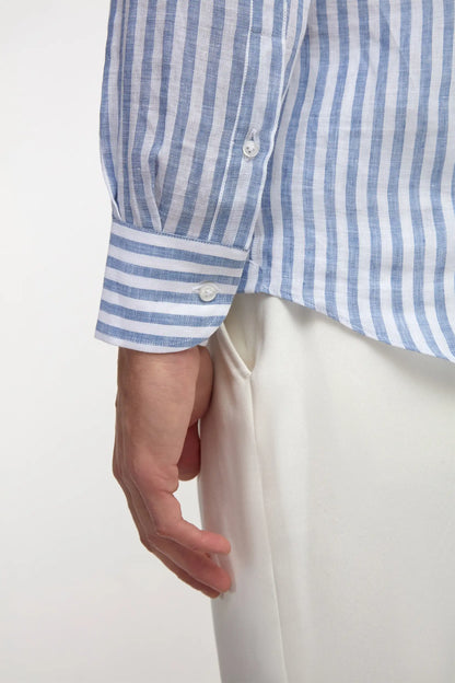 Blue striped linen button down shirt - Made in Italy