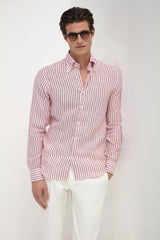 Brick striped linen button down shirt - Made in Italy