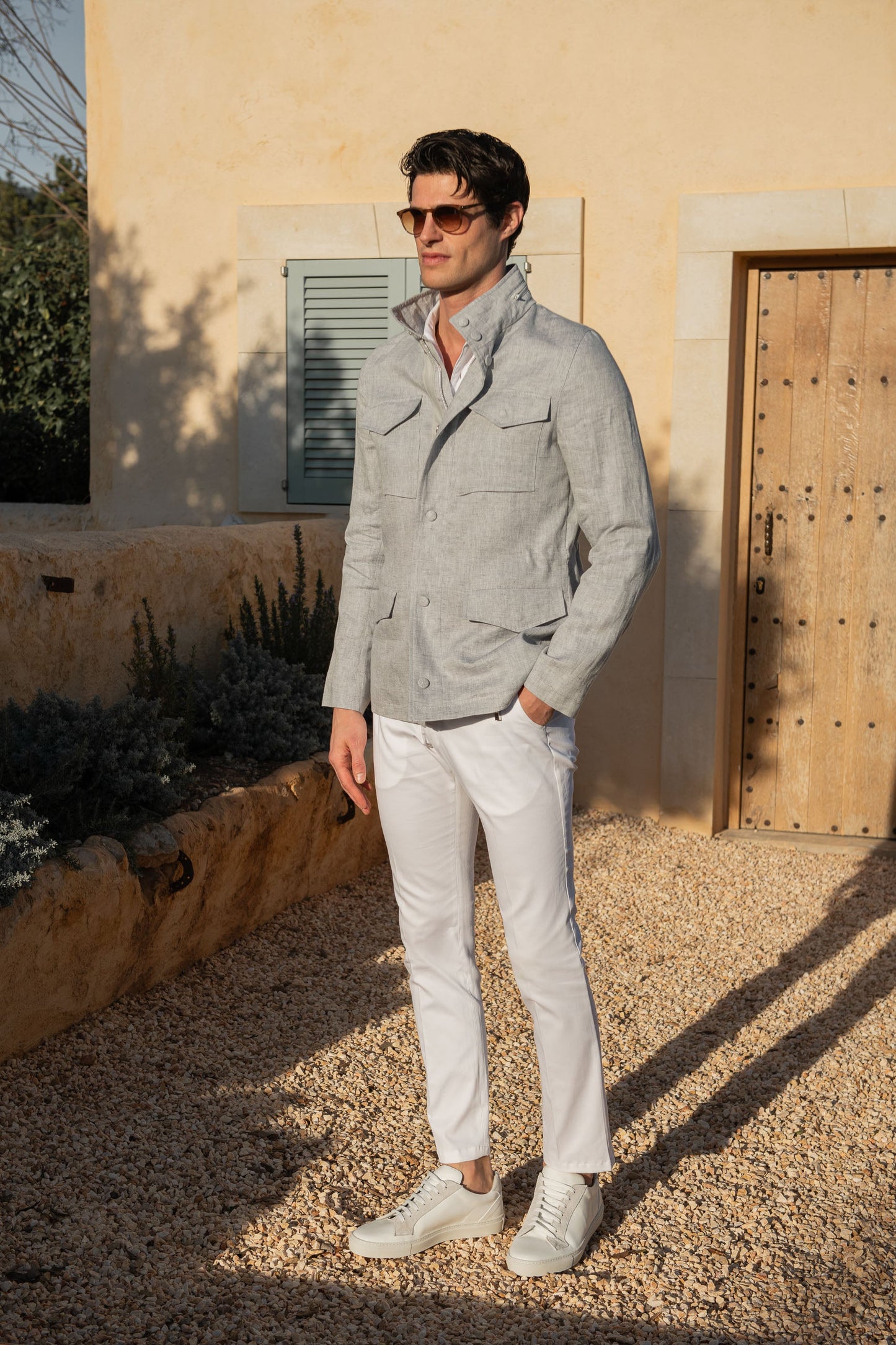 Chalk grey linen field jacket – Made in Italy