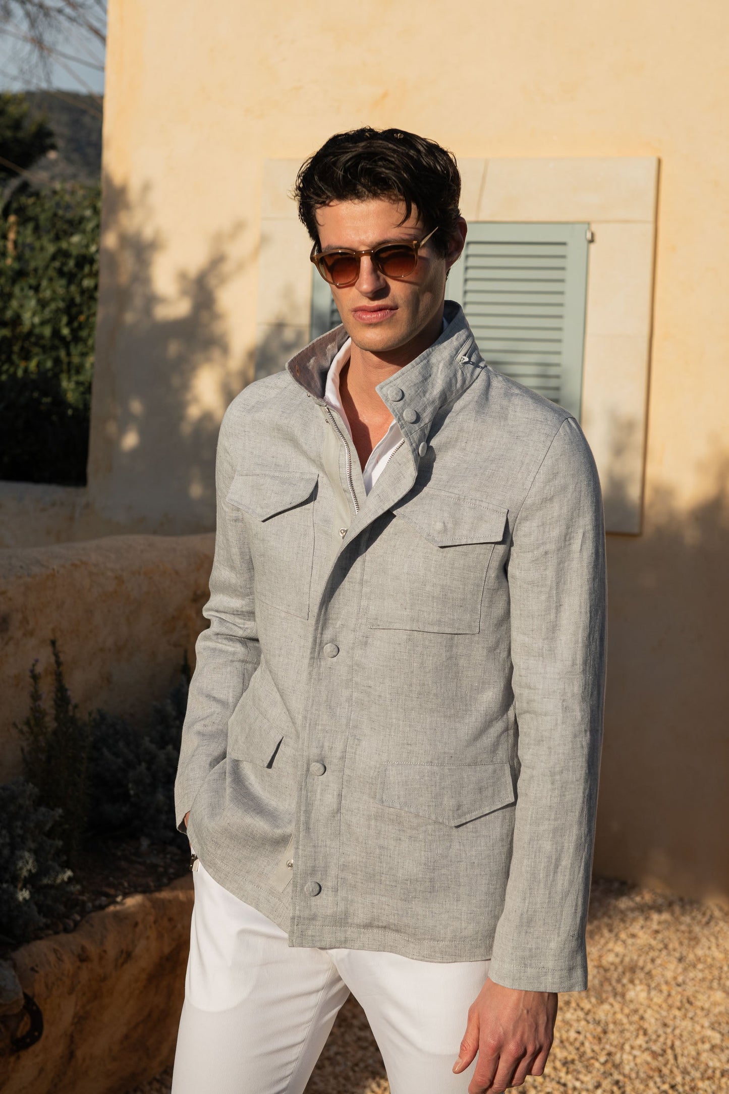 Chalk grey linen field jacket – Made in Italy