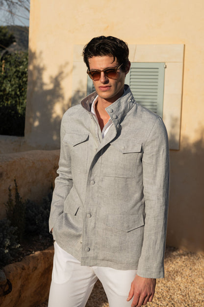 Chalk grey linen field jacket – Made in Italy
