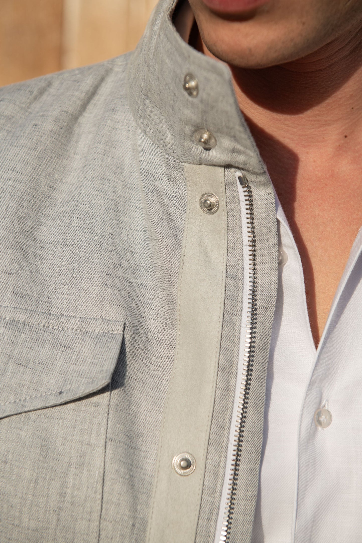 Chalk grey linen field jacket – Made in Italy