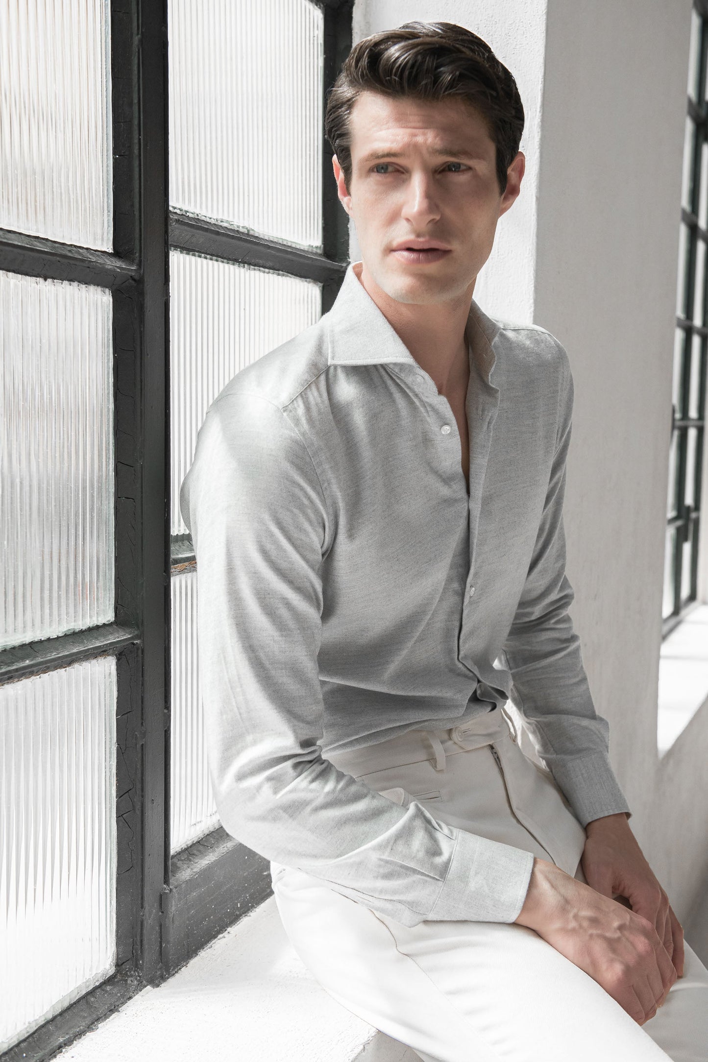 Grey brushed cotton shirt - Made In Italy