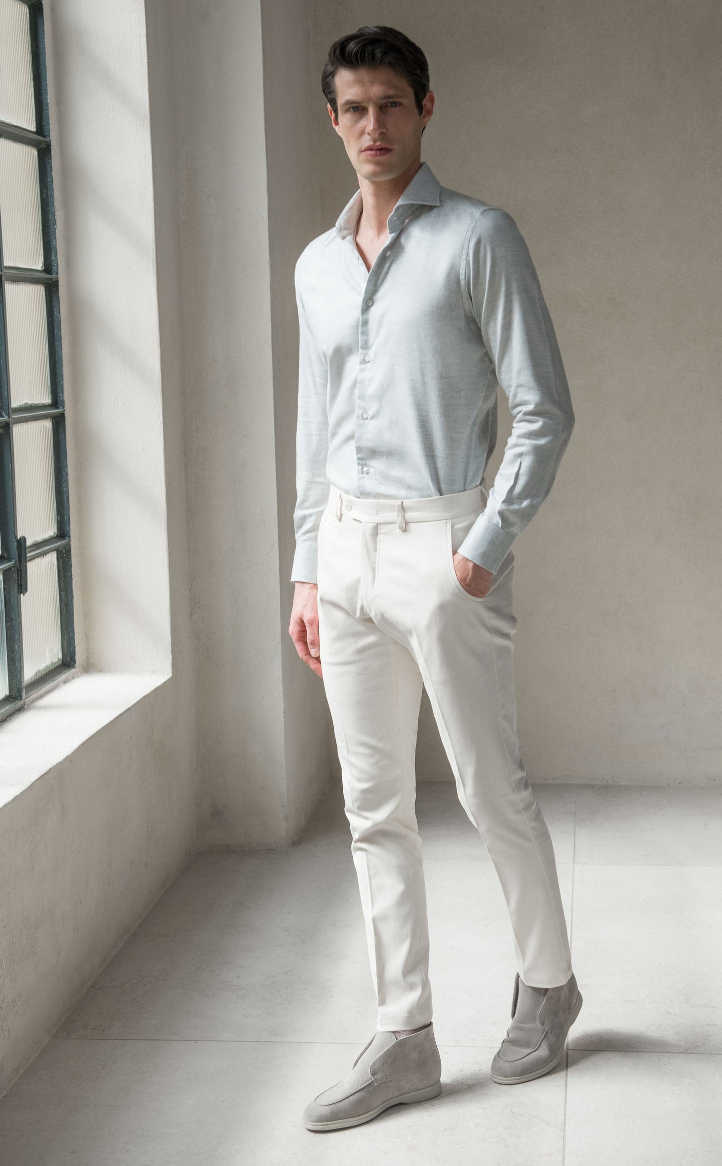 Grey brushed cotton shirt - Made In Italy