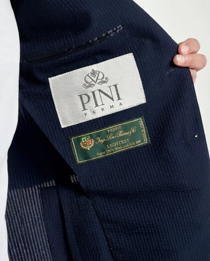Blue wool and silk seersucker suit - Made in Italy
