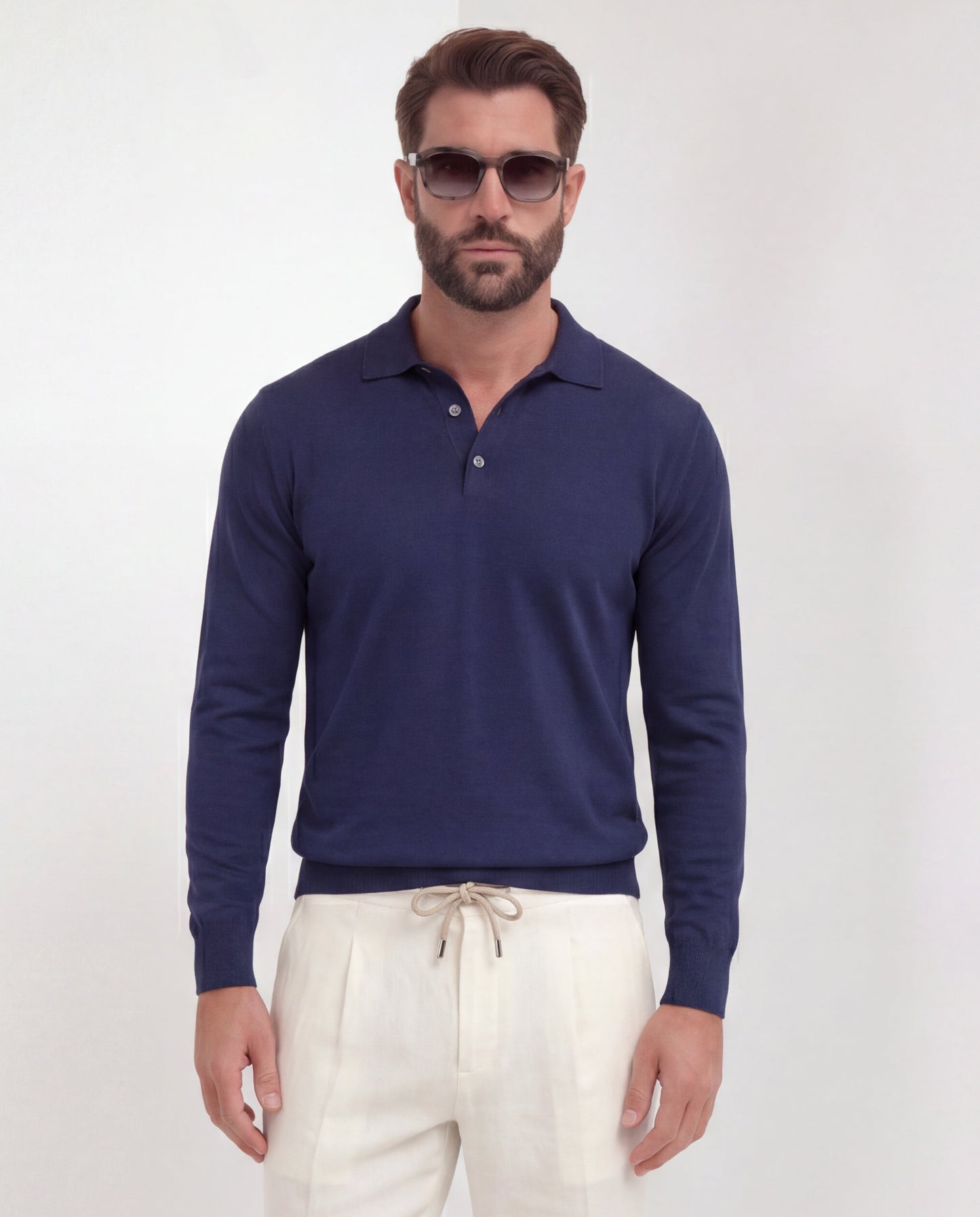 Blue long sleeve polo - Made in Italy