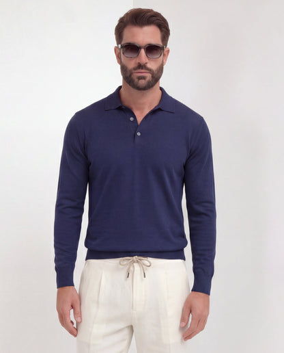 Blue long sleeve polo - Made in Italy