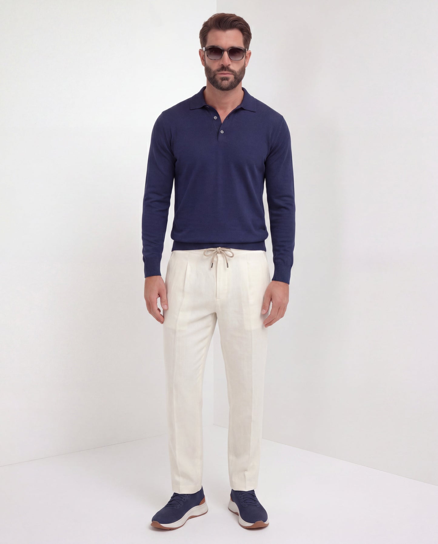 Blue long sleeve polo - Made in Italy