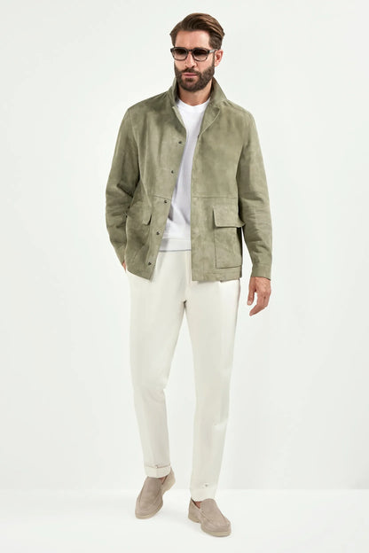 Sage suede jacket - Made in Italy