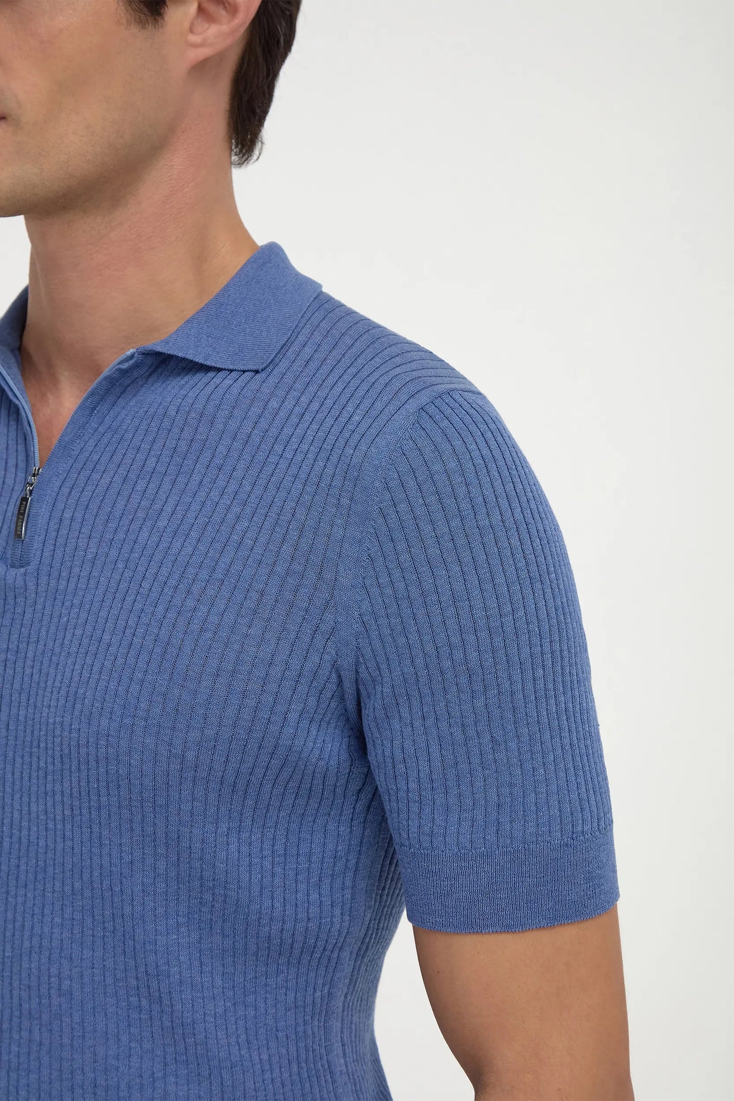 Sky blue thin rib zipped polo - Made in Italy