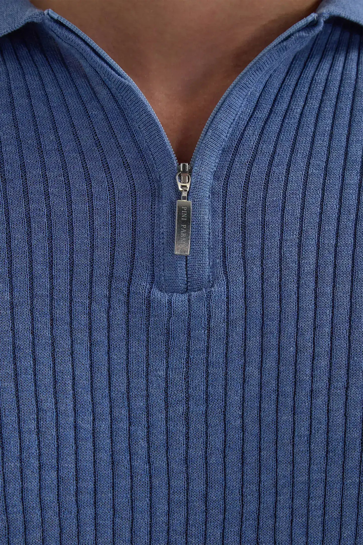 Sky blue thin rib zipped polo - Made in Italy