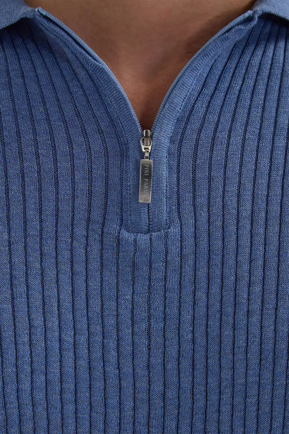Sky blue thin rib zipped polo - Made in Italy