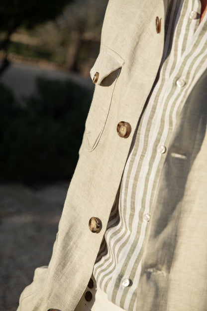 Stone herringbone linen safari jacket – Made in Italy