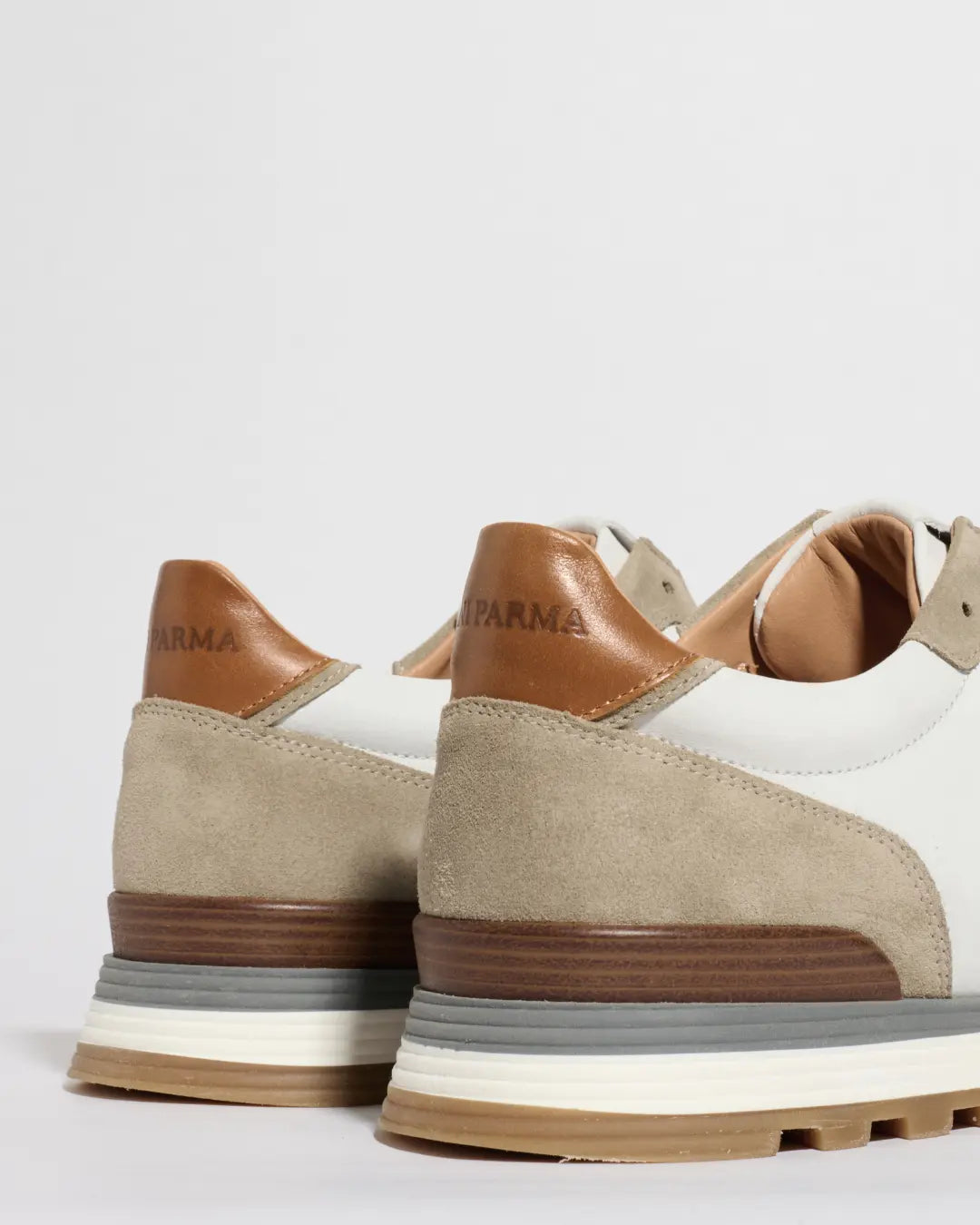 Taupe and white nabuk and suede runners - Made In Italy