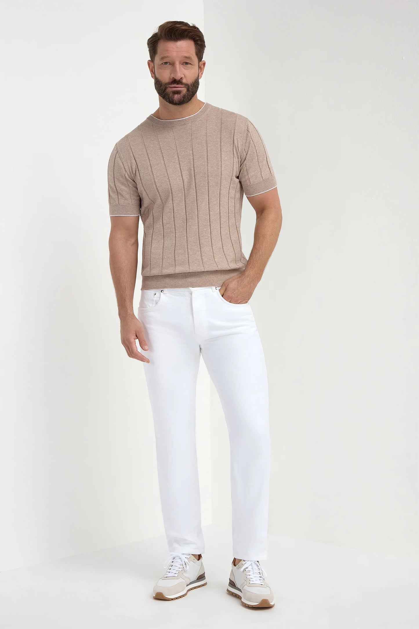 Taupe ribbed t-shirt - Made in Italy
