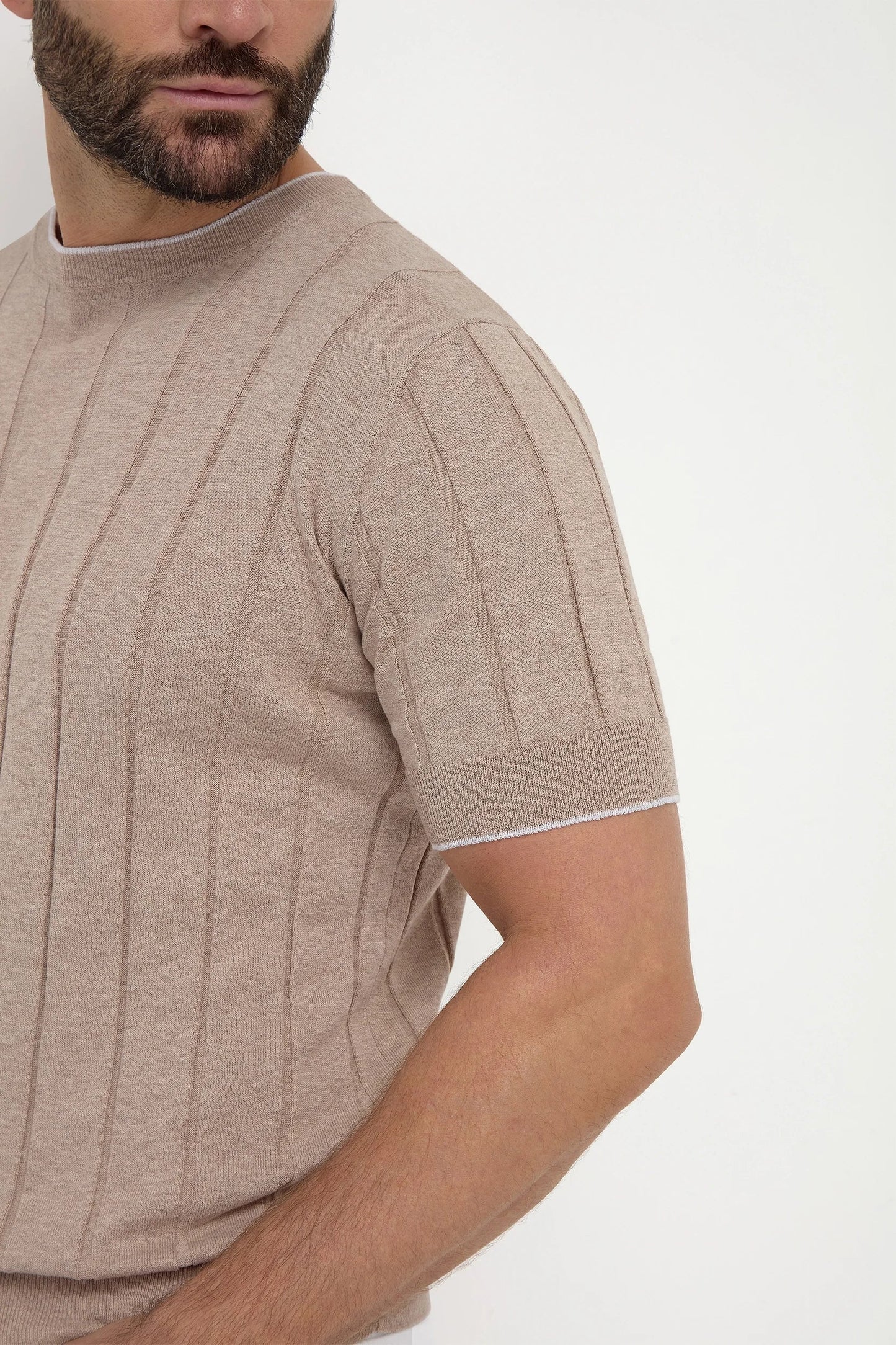 Taupe ribbed t-shirt - Made in Italy