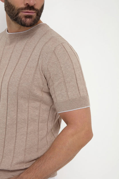 Taupe ribbed t-shirt - Made in Italy