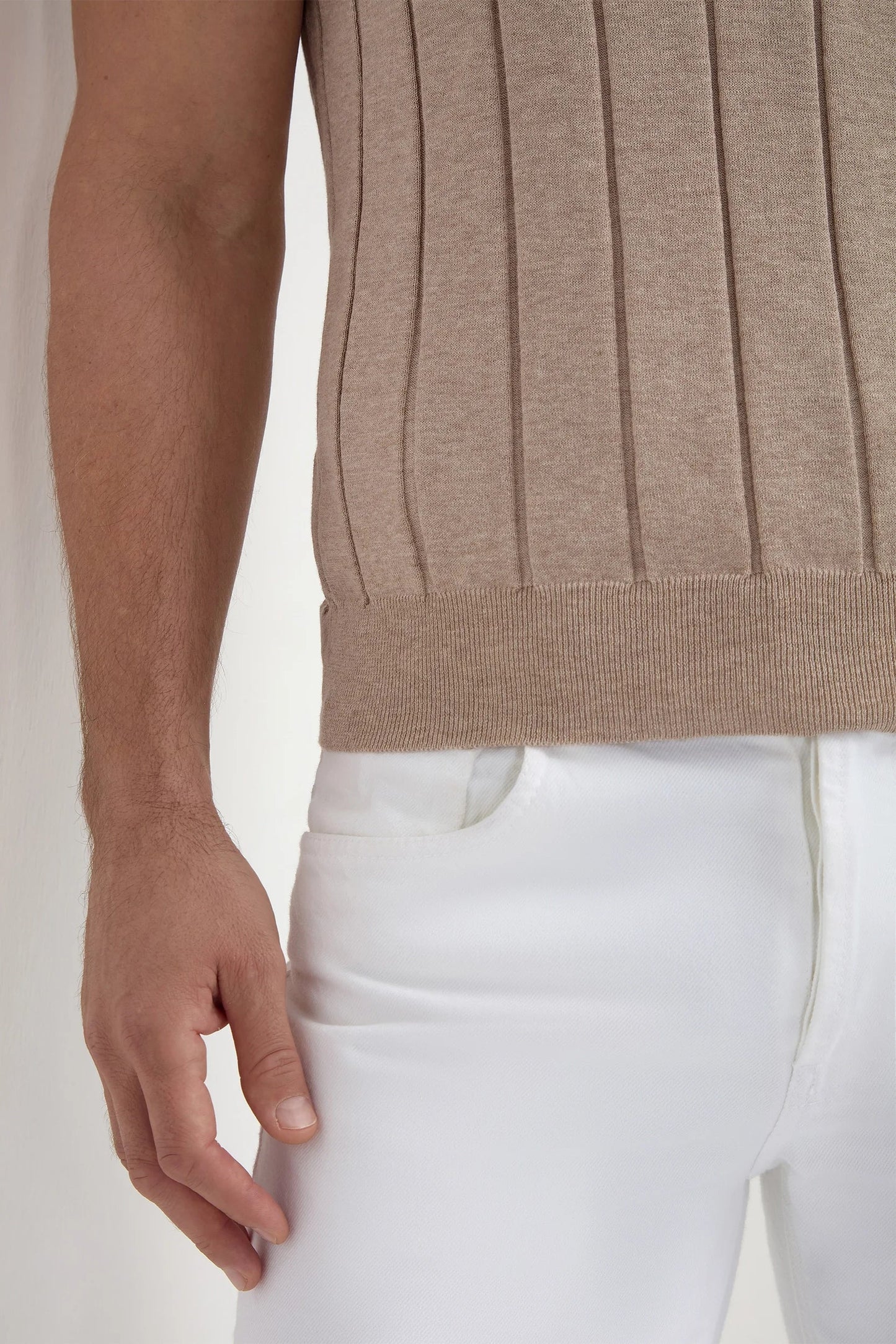 Taupe ribbed t-shirt - Made in Italy
