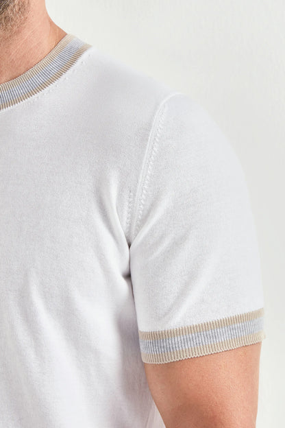 White striped detail knitted t-shirt - Made in Italy