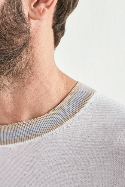 White striped detail knitted t-shirt - Made in Italy